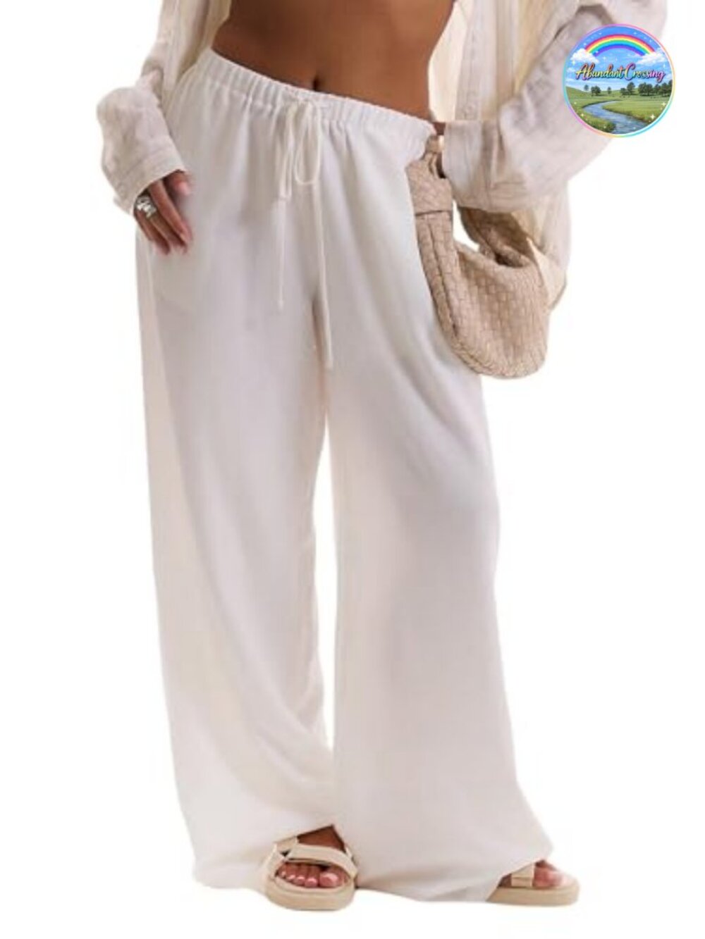 Wide Leg Linen Pants Mesh Beach Cover Up Vacation Palazzo Pants for Women